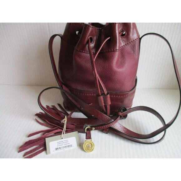 *Isabella Fiore Burgundy Leather Bucket Bag Drawstring Shoulder Strap